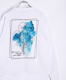 バックプリント 水彩画タッチ 花柄 裏起毛 スウェット 長袖トレーナー