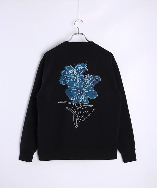 お花　スウェット　花柄 バックプリント 水彩画タッチ 花柄 裏起毛 スウェット 長袖