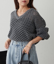 透かし編みハニカムニット