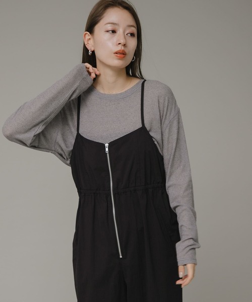 URBAN RESEARCH Sonny Label（アーバンリサーチサニーレーベル）の「フロントジップキャミサロペット（サロペット/オーバーオール・レディース・ブラック/ベージュ・FREE）」の4枚目の写真