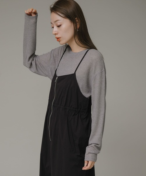 URBAN RESEARCH Sonny Label（アーバンリサーチサニーレーベル）の「フロントジップキャミサロペット（サロペット/オーバーオール・レディース・ブラック/ベージュ・FREE）」の5枚目の写真