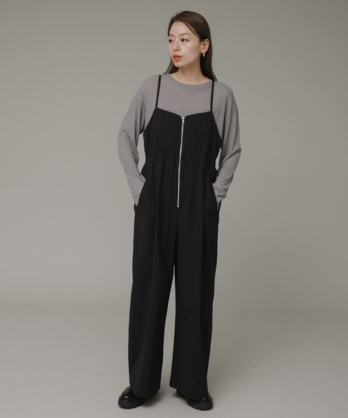 URBAN RESEARCH Sonny Label（アーバンリサーチサニーレーベル）の「フロントジップキャミサロペット（サロペット/オーバーオール・レディース・ブラック/ベージュ・FREE）」の8枚目の写真