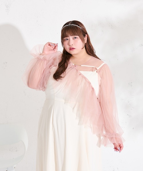 Louiosy(ルオシー)の「【大きいサイズ】マルチウェイチュールブラウスセット(シャツ/ブラウス・レディース・ピンク/アイボリー/ブルー・4L/3L)」の1枚目の写真