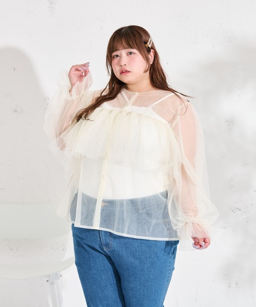 Louiosy(ルオシー)の「【大きいサイズ】マルチウェイチュールブラウスセット(シャツ/ブラウス・レディース・ピンク/アイボリー/ブルー・4L/3L)」の4枚目の写真