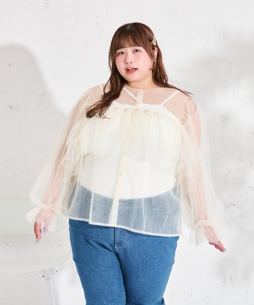 Louiosy(ルオシー)の「【大きいサイズ】マルチウェイチュールブラウスセット(シャツ/ブラウス・レディース・ピンク/アイボリー/ブルー・4L/3L)」の5枚目の写真
