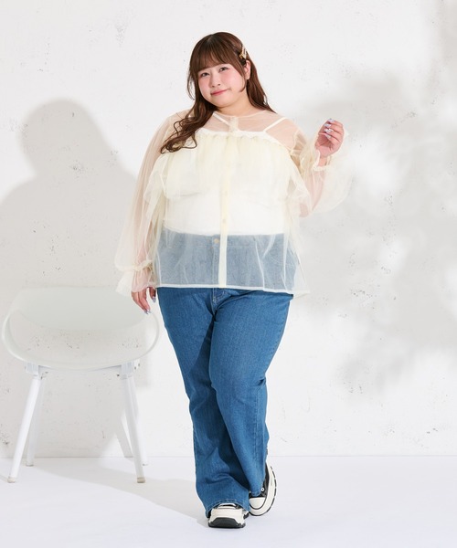 Louiosy(ルオシー)の「【大きいサイズ】マルチウェイチュールブラウスセット(シャツ/ブラウス・レディース・ピンク/アイボリー/ブルー・4L/3L)」の8枚目の写真