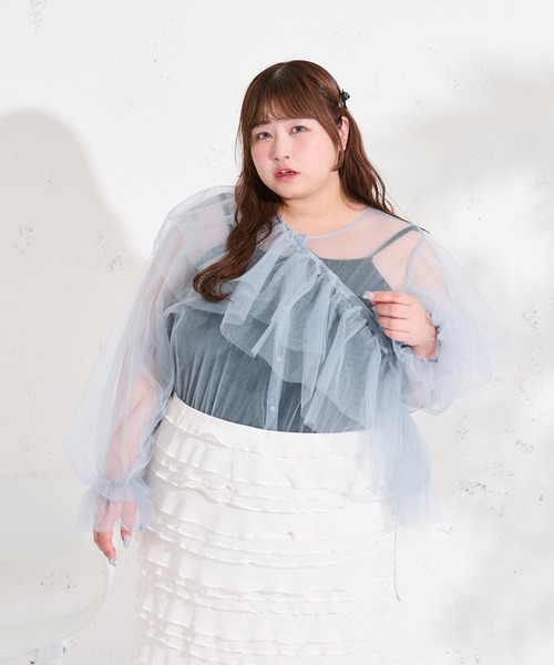 Louiosy(ルオシー)の「【大きいサイズ】マルチウェイチュールブラウスセット(シャツ/ブラウス・レディース・ピンク/アイボリー/ブルー・4L/3L)」の11枚目の写真