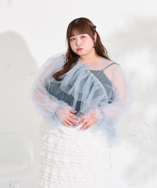 Louiosy(ルオシー)の「【大きいサイズ】マルチウェイチュールブラウスセット(シャツ/ブラウス・レディース・ピンク/アイボリー/ブルー・4L/3L)」の12枚目の写真