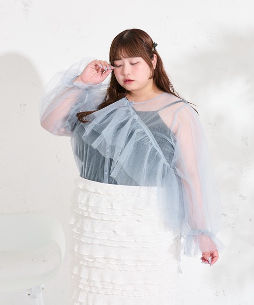 Louiosy(ルオシー)の「【大きいサイズ】マルチウェイチュールブラウスセット(シャツ/ブラウス・レディース・ピンク/アイボリー/ブルー・4L/3L)」の13枚目の写真