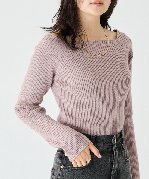 LAVEANGE(ラビアンジェ)の「【静電気防止/洗える】2WAYスクエアリブニット(ニット/セーター・レディース・ブラック/オフホワイト/ラベンダー・M/LL/3L/4L)」の3枚目の写真