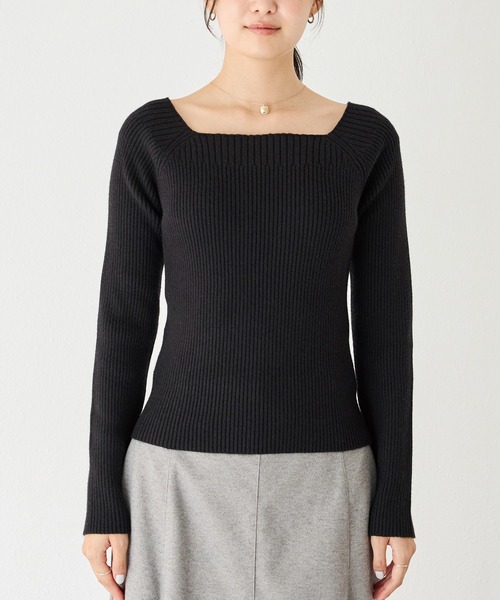 LAVEANGE(ラビアンジェ)の「【静電気防止/洗える】2WAYスクエアリブニット(ニット/セーター・レディース・ブラック/オフホワイト/ラベンダー・M/LL/3L/4L)」の4枚目の写真