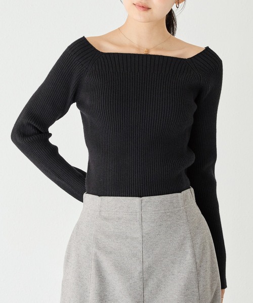 LAVEANGE(ラビアンジェ)の「【静電気防止/洗える】2WAYスクエアリブニット(ニット/セーター・レディース・ブラック/オフホワイト/ラベンダー・M/LL/3L/4L)」の21枚目の写真