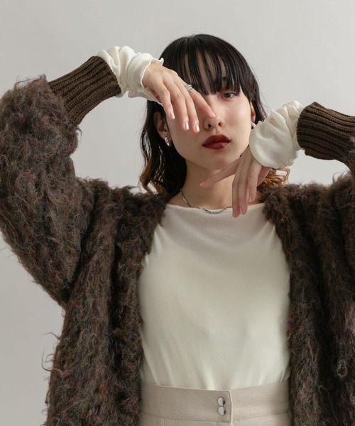 KBF（ケイビーエフ）の「シアーベロアシャーリングスリーブトップス（Tシャツ/カットソー・レディース・ネイビー/カーキ/アイボリー・ONE）」の4枚目の写真