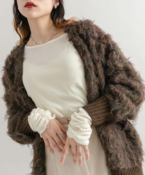 KBF（ケイビーエフ）の「シアーベロアシャーリングスリーブトップス（Tシャツ/カットソー・レディース・ネイビー/カーキ/アイボリー・ONE）」の8枚目の写真