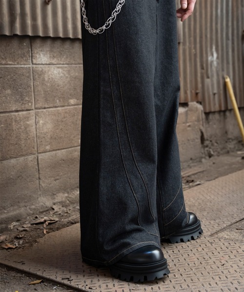 WIDE BUGGY VINTAGE LIKE DENIM PANTS ' MUD DYEING / WASHED