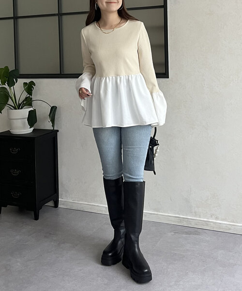 prose verse(プロズヴェール)の「フレアスリーブドッキングペプラムカットソー(Tシャツ/カットソー・レディース・チャコールグレー/ブラック/ライトベージュ・LARGE/MEDIUM)」の17枚目の写真