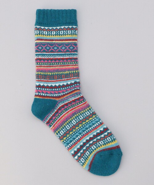 H FOOT WEAR（エイチフットウェア）の「【H FOOT WEAR（エイチ フットウェア）】フェアアイルジャガードクルーソックス（新色追加）（ソックス/靴下・レディース・オフホワイト/ダークグレー/ターコイズブルー系/ライトグレー・FREE）」の4枚目の写真