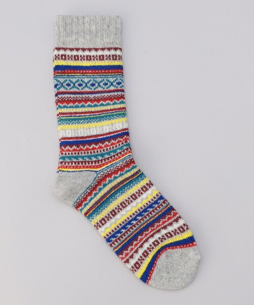 H FOOT WEAR（エイチフットウェア）の「【H FOOT WEAR（エイチ フットウェア）】フェアアイルジャガードクルーソックス（新色追加）（ソックス/靴下・レディース・オフホワイト/ダークグレー/ターコイズブルー系/ライトグレー・FREE）」の3枚目の写真