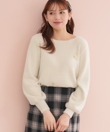 ASTORIA ODIER | ラメフェザーブローチ付ボートネックニット(ニット/セーター)
