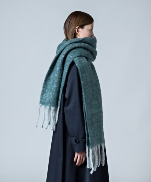 CALIFORNIA OUTFITTERS（カリフォルニア アウトフィッターズ）の「2-10C5 【無地&チェック】太フリンジ マフラーショール ボリュームストール マフラー（マフラー・レディース・ダークグリーン/スカイブルー/ライム/スモークピンク/ブルー系・ONESIZE）」の12枚目の写真
