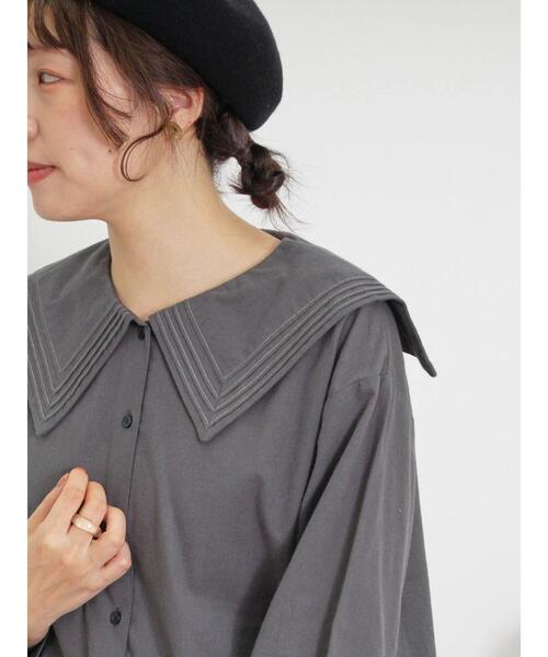Samansa Mos2（サマンサ モスモス）の「ピンタックビック襟ブラウス（シャツ/ブラウス・レディース・チャコールグレー/ブラウン/オフホワイト・F）」の3枚目の写真