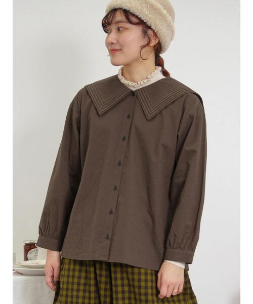 Samansa Mos2（サマンサ モスモス）の「ピンタックビック襟ブラウス（シャツ/ブラウス・レディース・チャコールグレー/ブラウン/オフホワイト・F）」の6枚目の写真
