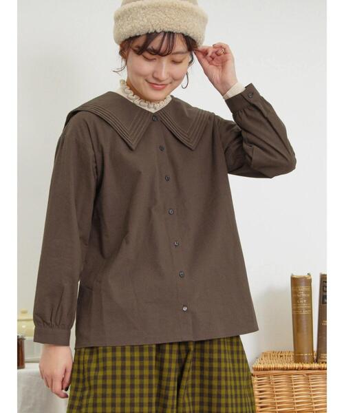Samansa Mos2（サマンサ モスモス）の「ピンタックビック襟ブラウス（シャツ/ブラウス・レディース・チャコールグレー/ブラウン/オフホワイト・F）」の7枚目の写真