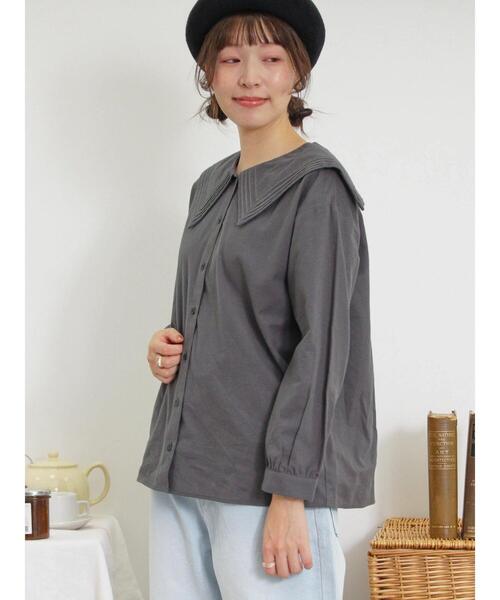 Samansa Mos2（サマンサ モスモス）の「ピンタックビック襟ブラウス（シャツ/ブラウス・レディース・チャコールグレー/ブラウン/オフホワイト・F）」の11枚目の写真