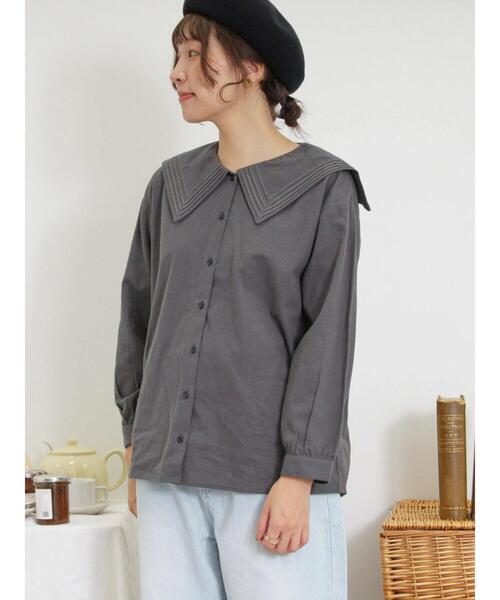 Samansa Mos2（サマンサ モスモス）の「ピンタックビック襟ブラウス（シャツ/ブラウス・レディース・チャコールグレー/ブラウン/オフホワイト・F）」の12枚目の写真