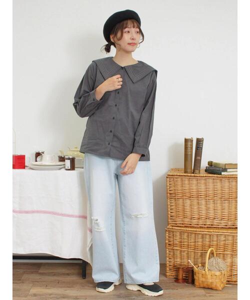 Samansa Mos2（サマンサ モスモス）の「ピンタックビック襟ブラウス（シャツ/ブラウス・レディース・チャコールグレー/ブラウン/オフホワイト・F）」の16枚目の写真