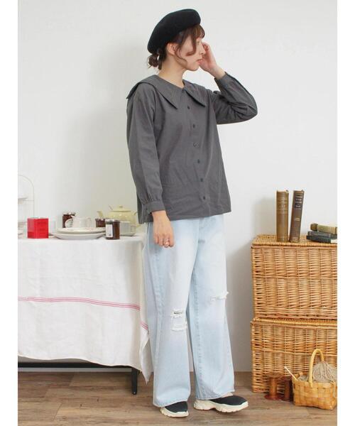 Samansa Mos2（サマンサ モスモス）の「ピンタックビック襟ブラウス（シャツ/ブラウス・レディース・チャコールグレー/ブラウン/オフホワイト・F）」の17枚目の写真