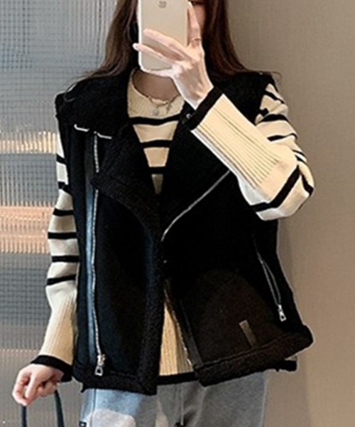 Doula Doula（ドゥーラドゥーラ）の「ボアフリースベスト（ベスト・レディース・オフホワイト/ブラック/ブラウン・FREE）」の4枚目の写真