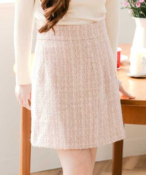 Julia Boutique（ジュリアブティック）の「ハイウエストツイードミニスカート（スカート・レディース・ブラック/ピンク・ONE）」の2枚目の写真