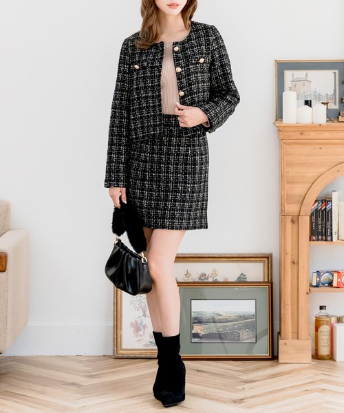 Julia Boutique（ジュリアブティック）の「ハイウエストツイードミニスカート（スカート・レディース・ブラック/ピンク・ONE）」の10枚目の写真