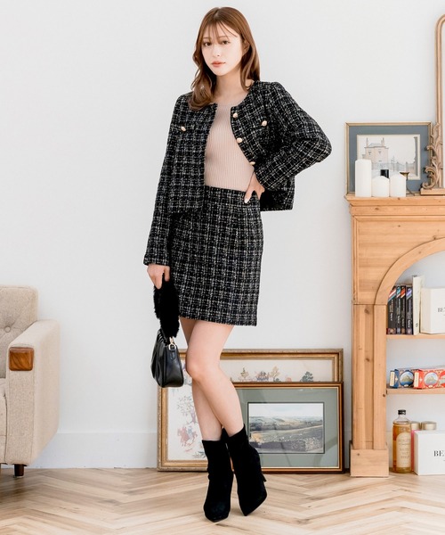 Julia Boutique（ジュリアブティック）の「ハイウエストツイードミニスカート（スカート・レディース・ブラック/ピンク・ONE）」の11枚目の写真