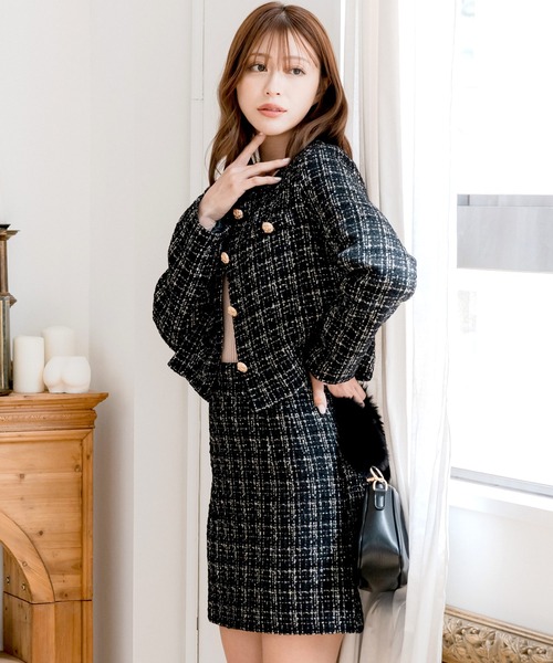 Julia Boutique（ジュリアブティック）の「ハイウエストツイードミニスカート（スカート・レディース・ブラック/ピンク・ONE）」の12枚目の写真