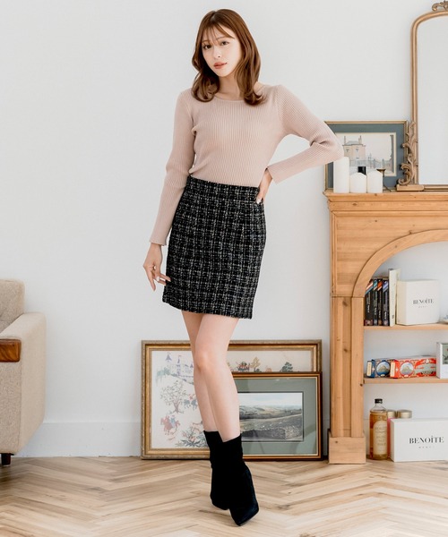 Julia Boutique（ジュリアブティック）の「ハイウエストツイードミニスカート（スカート・レディース・ブラック/ピンク・ONE）」の13枚目の写真