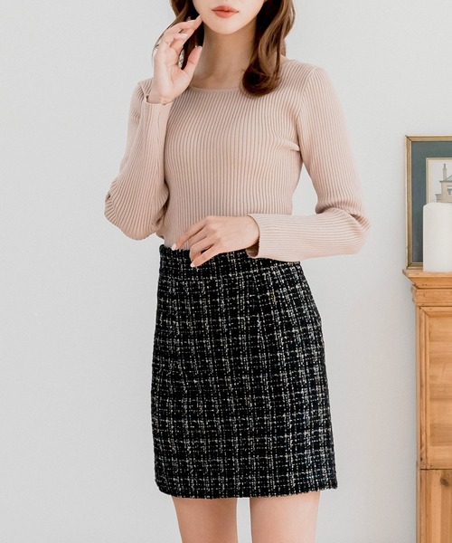Julia Boutique（ジュリアブティック）の「ハイウエストツイードミニスカート（スカート・レディース・ブラック/ピンク・ONE）」の14枚目の写真