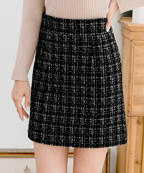 Julia Boutique（ジュリアブティック）の「ハイウエストツイードミニスカート（スカート・レディース・ブラック/ピンク・ONE）」の17枚目の写真