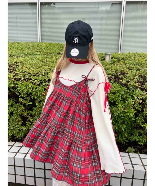 WC(ダブル シー)の「リボンセットチェックティアードミニワンピース(ワンピース・レディース・ブラック/レッド/グリーン・FREE)」の15枚目の写真