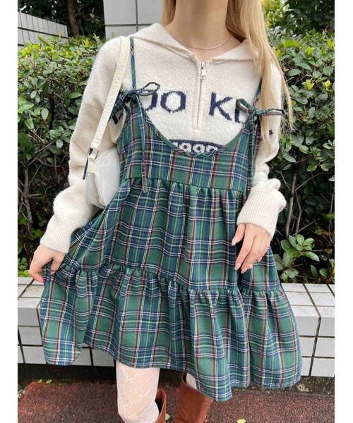 WC(ダブル シー)の「《完売アイテム再販★》リボンセットチェックティアードミニワンピース(ワンピース・レディース・ブラック/レッド/グリーン・FREE)」の13枚目の写真