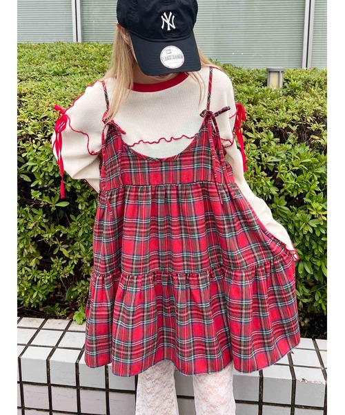 WC(ダブル シー)の「《完売アイテム再販★》リボンセットチェックティアードミニワンピース(ワンピース・レディース・ブラック/レッド/グリーン・FREE)」の20枚目の写真