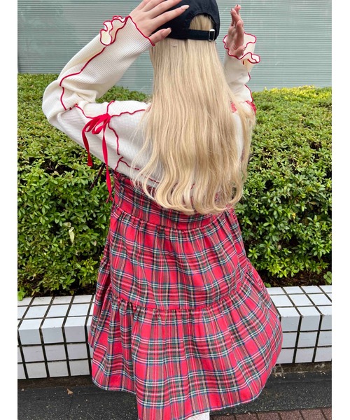 WC(ダブル シー)の「《完売アイテム再販★》リボンセットチェックティアードミニワンピース(ワンピース・レディース・ブラック/レッド/グリーン・FREE)」の21枚目の写真