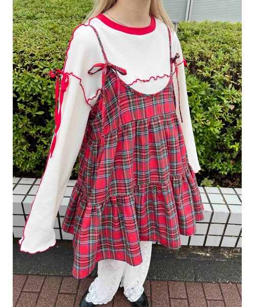 WC(ダブル シー)の「《完売アイテム再販★》リボンセットチェックティアードミニワンピース(ワンピース・レディース・ブラック/レッド/グリーン・FREE)」の22枚目の写真