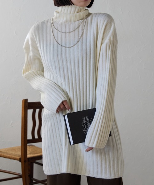 René ホワイト ハイネック パフスリーブ チュニック