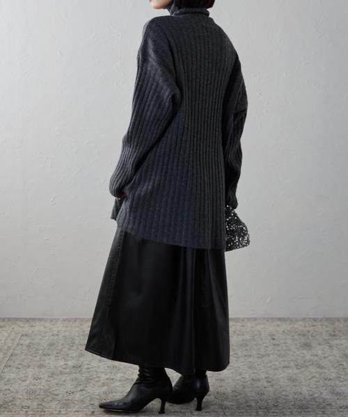 セール】チュニック丈ワイドリブハイネックニット / ニットプル