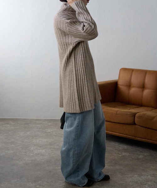 セール】チュニック丈ワイドリブハイネックニット / ニットプル