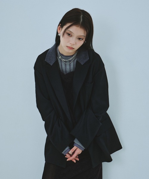 UNITED TOKYO（ユナイテッドトウキョウ）の「【残りわずか！】ラペルポイントテーラードジャケット｜春服（テーラードジャケット・レディース・カーキ/ブラック・FREE）」の5枚目の写真