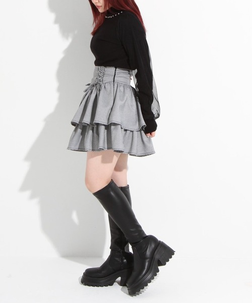DearMyLoveWhip(ディアマイラブホイップ)の「【大きいサイズ】レースアップコルセットティアードミニスカート(スカート・レディース・ブラック/グレー/オフホワイト/ボルドー/ブラック系その他・4L/5L/6L)」の10枚目の写真