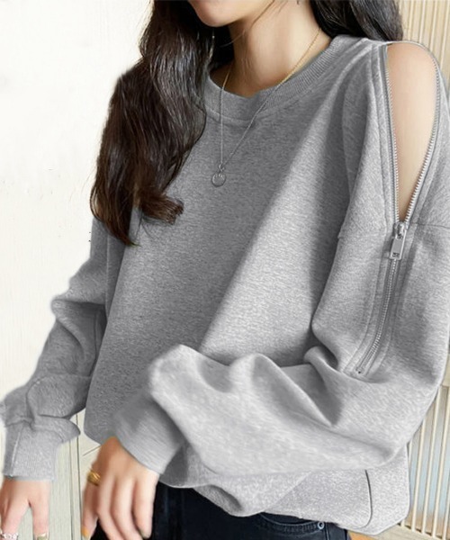 Miniministore(ミニミニストア)の「トレーナー オープンショルダー 無地(Tシャツ/カットソー・レディース・グレー/ホワイト/ブラック・FREE)」の4枚目の写真
